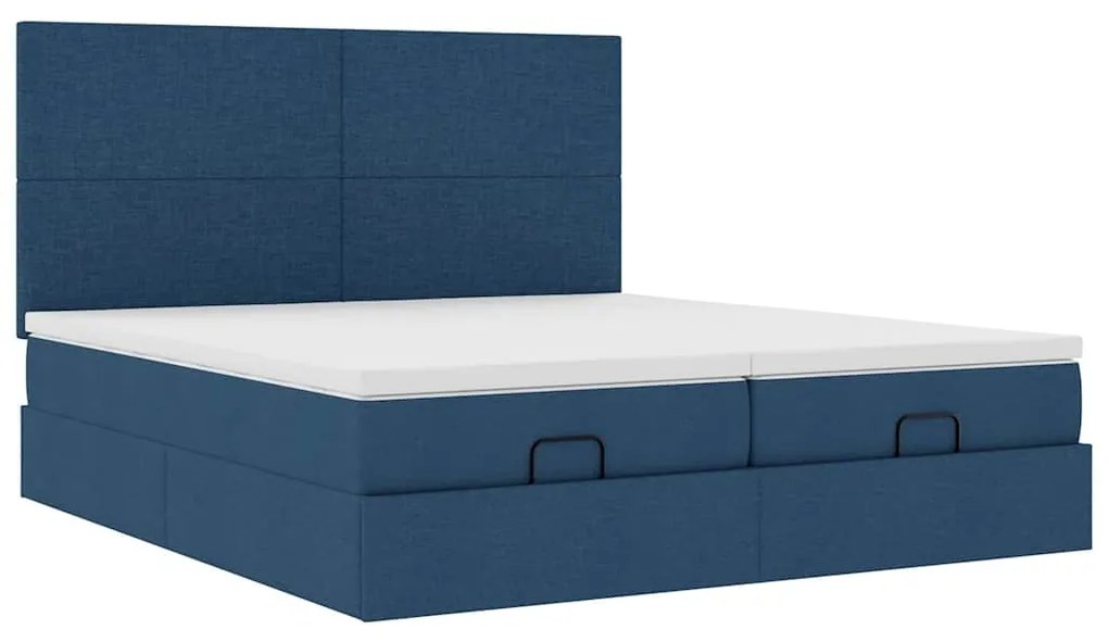 Estrutura de cama otomana com colchões 200x200cm tecido azul
