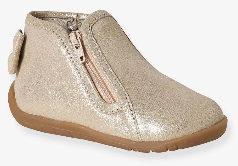 Botins macios em pele com fecho, para bebé  dourado