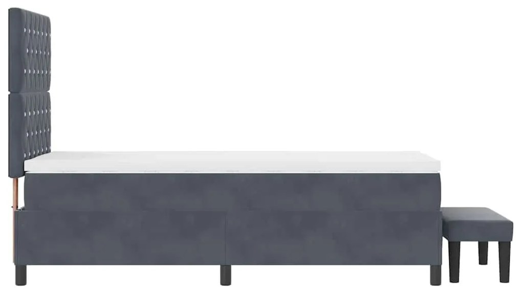 Cama Box Spring com Colchão e Banco Cinza Escuro 90x200 cm Veludo