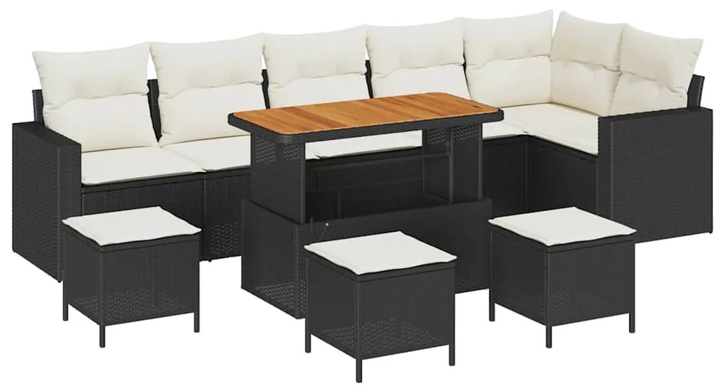 Conjunto de Sofás de Jardim de 10 Peças com Almofadas Preto Rattan Pol