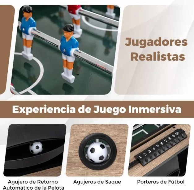 Mesa de Jogos matraquilhos e  Mesa de bilhar 124 x 60,5 x 81 cm rotativa 2 em 1 Preto e castanho