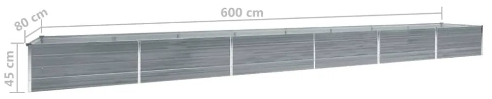 Canteiro elevado jardim aço galvanizado 600x80x45 cm cinzento