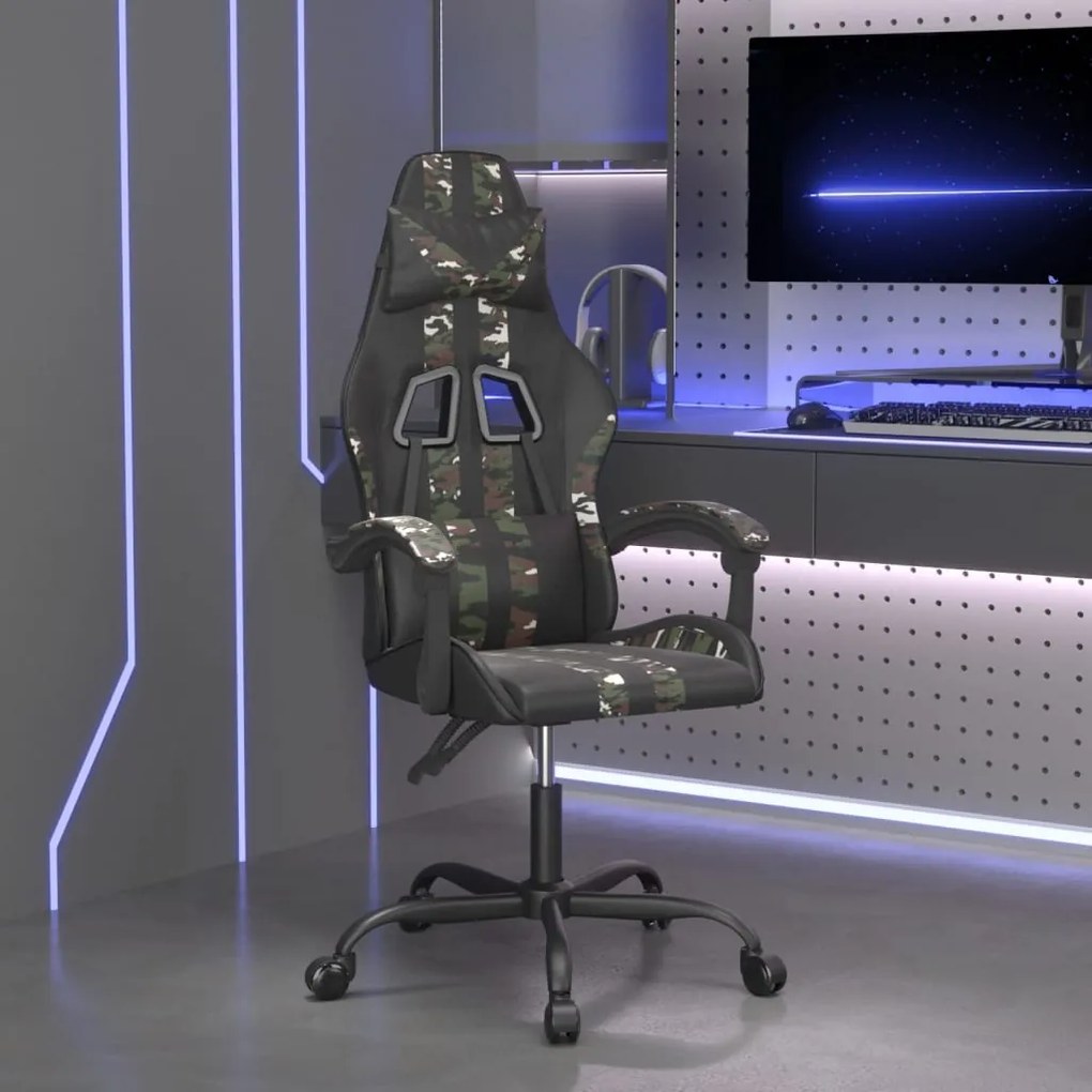 vidaXL Cadeira gaming couro artificial preto e camuflado