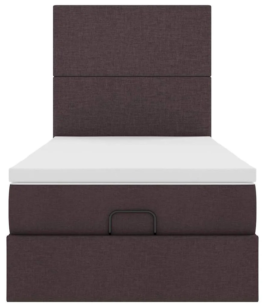 Cama otomana com colchão & LEDs 90x200cm tecido castanho escuro