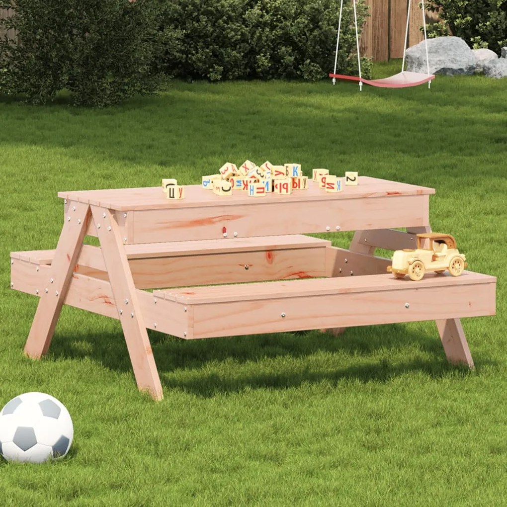 vidaXL Mesa piquenique c/ caixa de areia infantil madeira de douglas