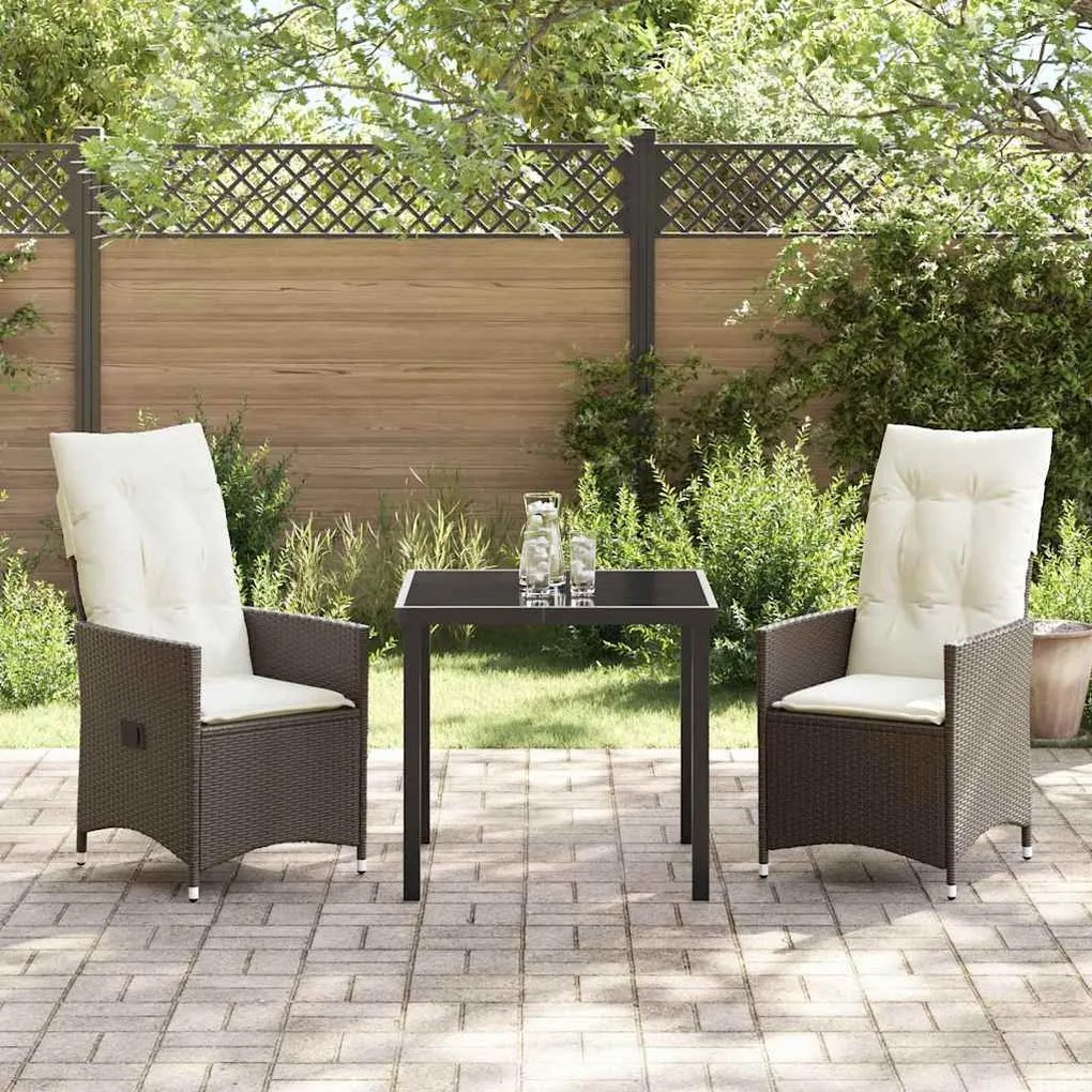 Conjunto de Jantar de Jardim com 3 Peças e Almofadas em Rattan Sintéti