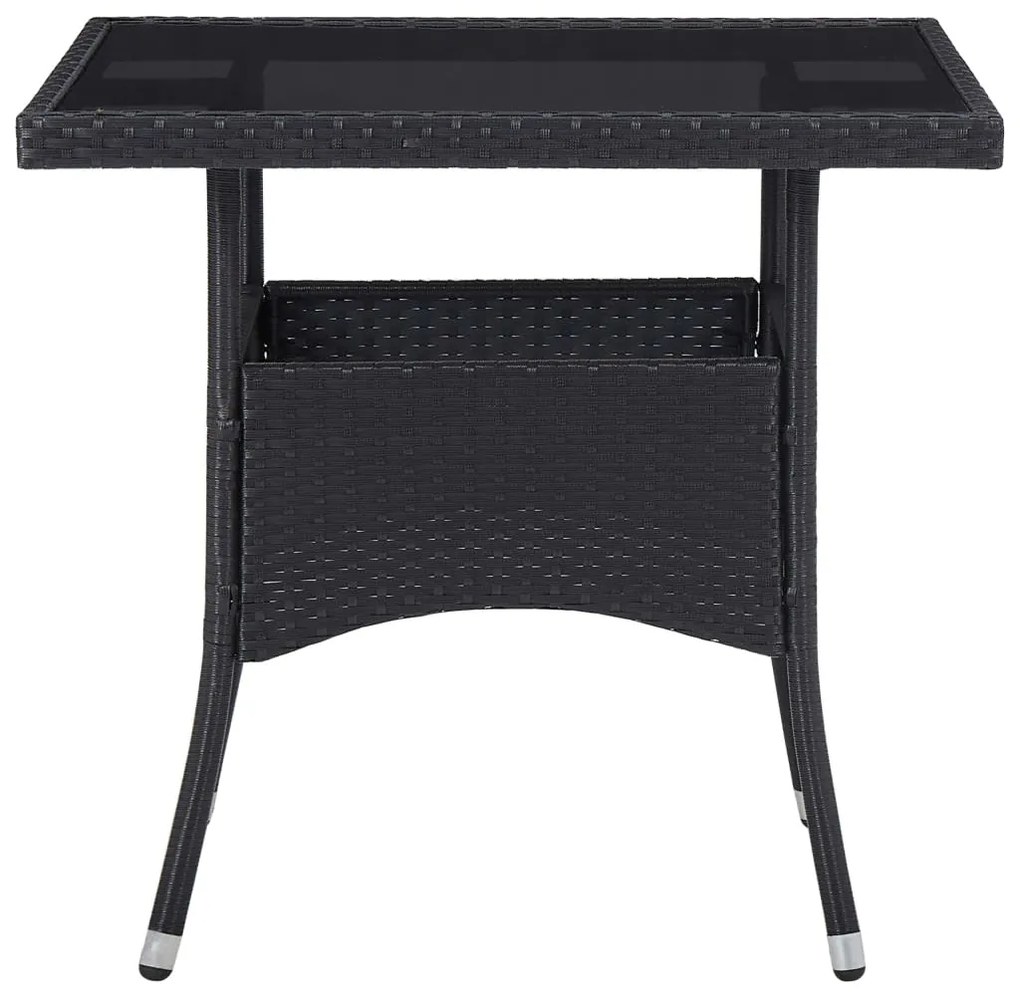 3 pcs conjunto jantar p/ jardim vime PE e vidro temperado preto