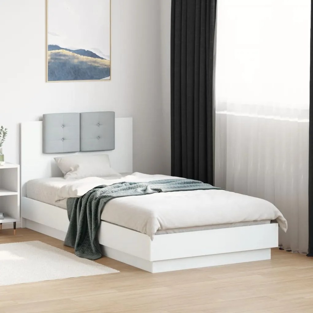 Estrutura de cama c/ cabeceira e luzes LED 90x190 cm branco