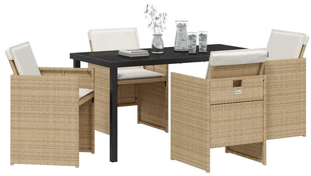 Conjunto de Jantar de Jardim 5 Peças com Almofadas Bege em Rattan Sint