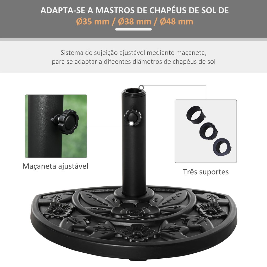 Outsunny Base para Chapéu de Sol Semicircular 9 kg Apto para Mastros de 35 mm 38 mm e 48 mm Preenchido com Cimento 50x32x32cm Preto