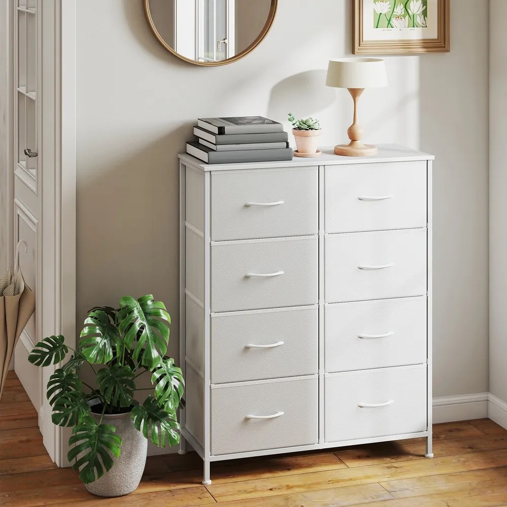 Cómoda com 8 gavetas forradas a tecido 30 x 76,7 x 95,2 cm Branco
