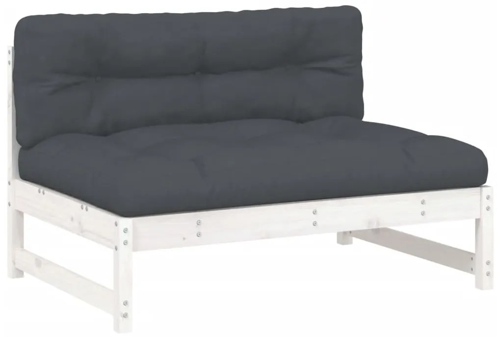 2pcs conjunto lounge jardim c/ almofadões madeira maciça branco