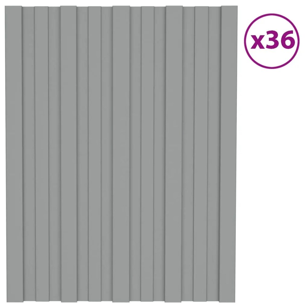 Painéis de telhado 36 pcs 60x45 cm aço galvanizado cinzento