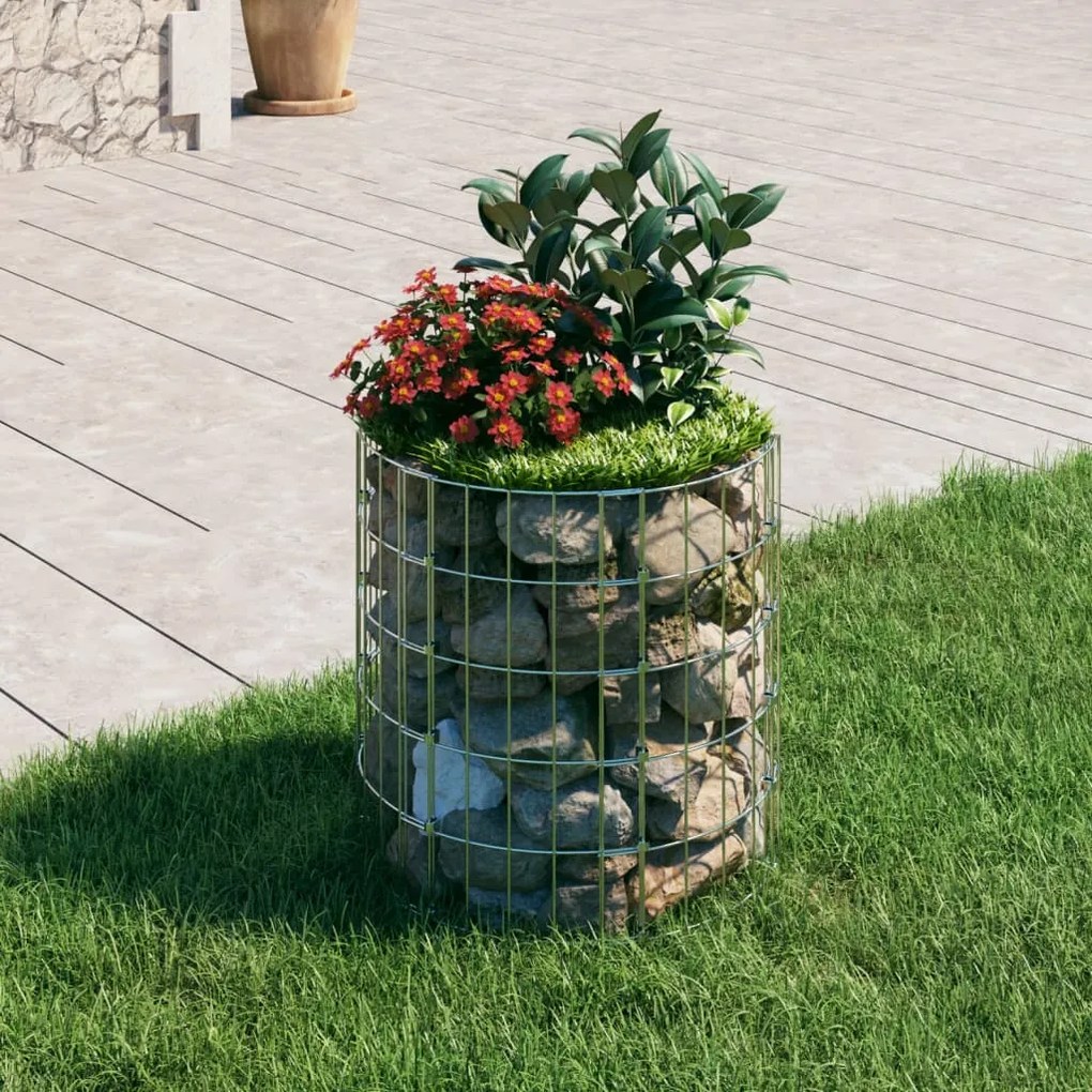 vidaXL Canteiro elevado/cesto gabião em poste Ø50x50cm aço galvanizado