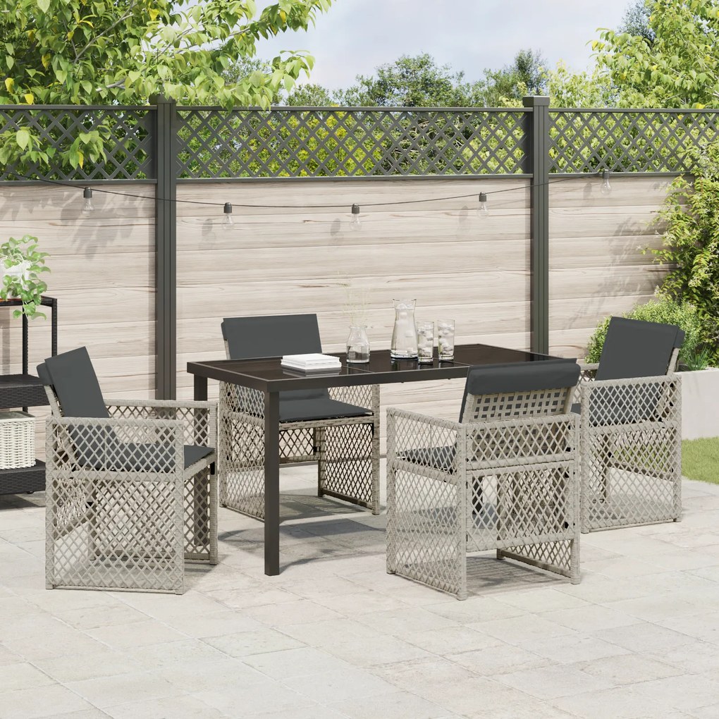 Conjunto de Jantar para Jardim vidaXL 5 Peças com Almofadas Cinza-Clar