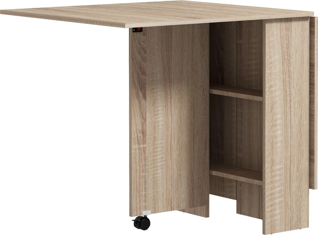 HOMCOM Mesa de Sala de Jantar Dobrável Mesa de Madeira com 2 Prateleiras de Armazenamento e Rodas para Cozinha 75x140x74 cm Madeira | Aosom Portugal