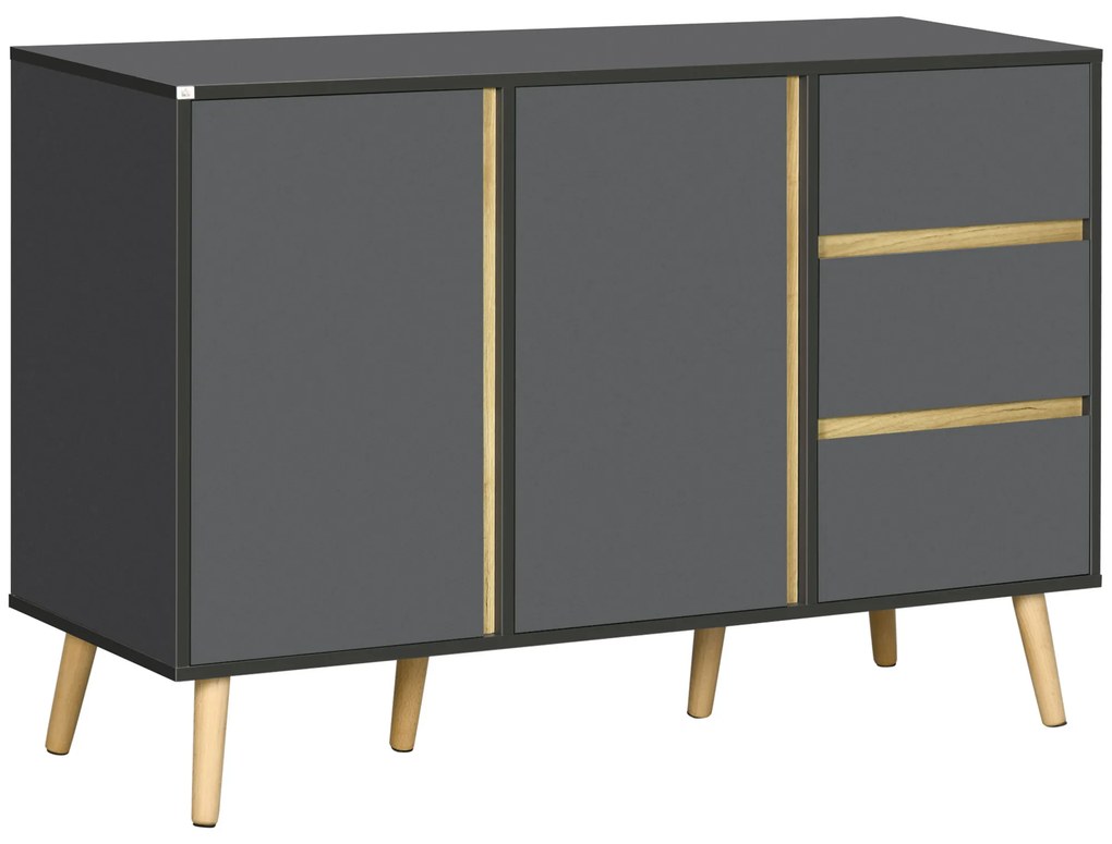 HOMCOM Buffet Baixo Móvel de Armazenamento com Pés Estilo Escandinavo 2 Portas 3 Gavetas 120x40x80 cm Cinza Antracite | Aosom Portugal