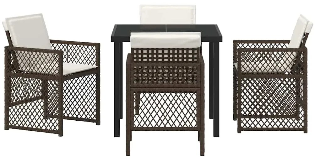 Conjunto de Jantar de Jardim vidaXL 5 Peças com Almofadas Castanho Vim