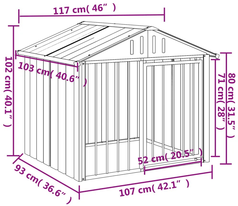 Casota para cães com teto 117x103x102 cm aço galvanizado preto