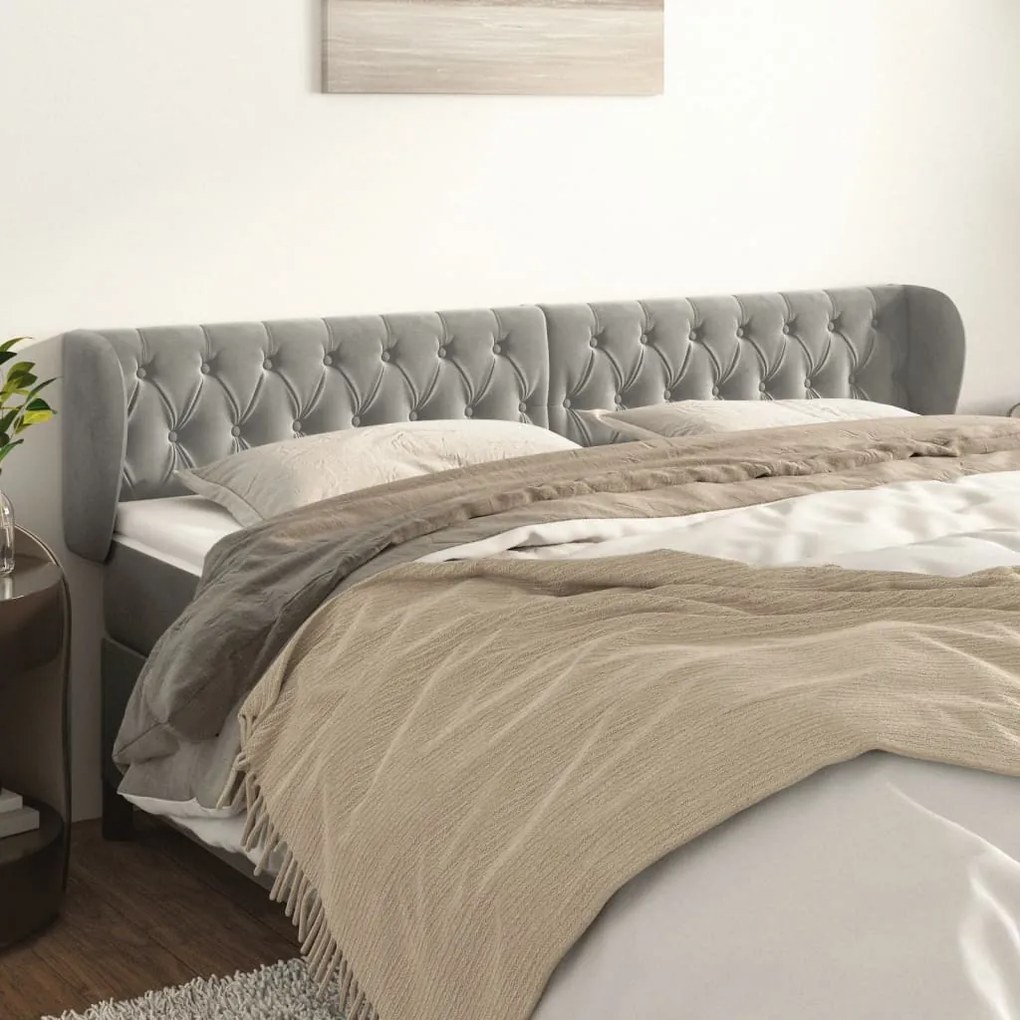 Cabeceira de cama c/ abas veludo 183x23x78/88 cm cinzento-claro