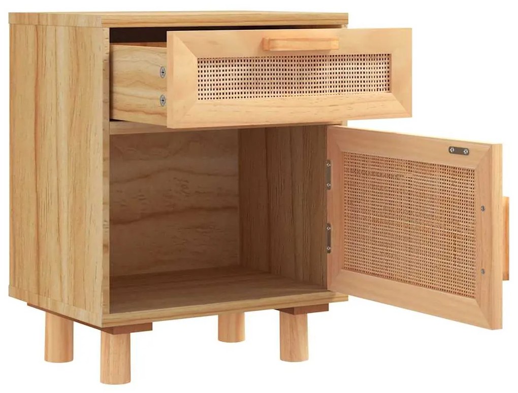 Mesas de cabeceira 2 pcs pinho maciço e vime natural castanho