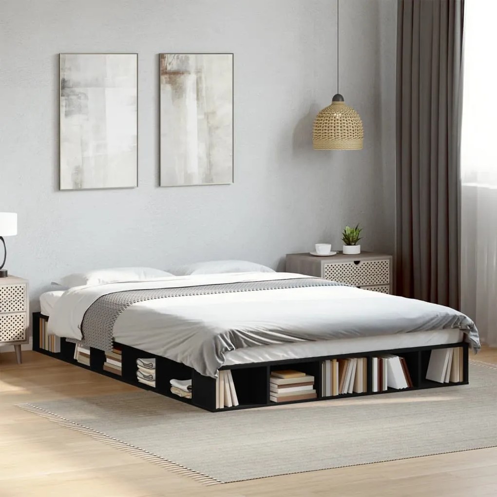Estrutura de cama 160x200 cm derivados de madeira preto