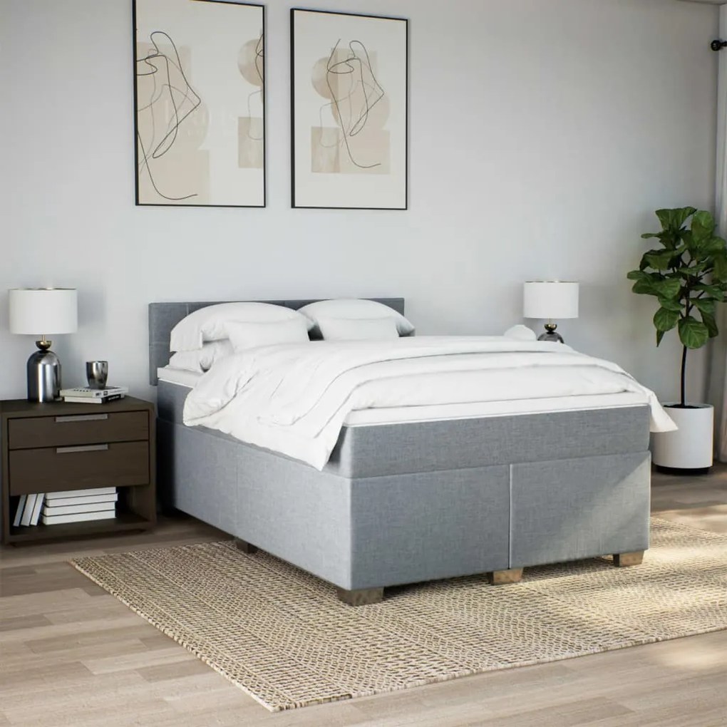 Cama com molas/colchão 140x200 cm tecido cinzento-claro