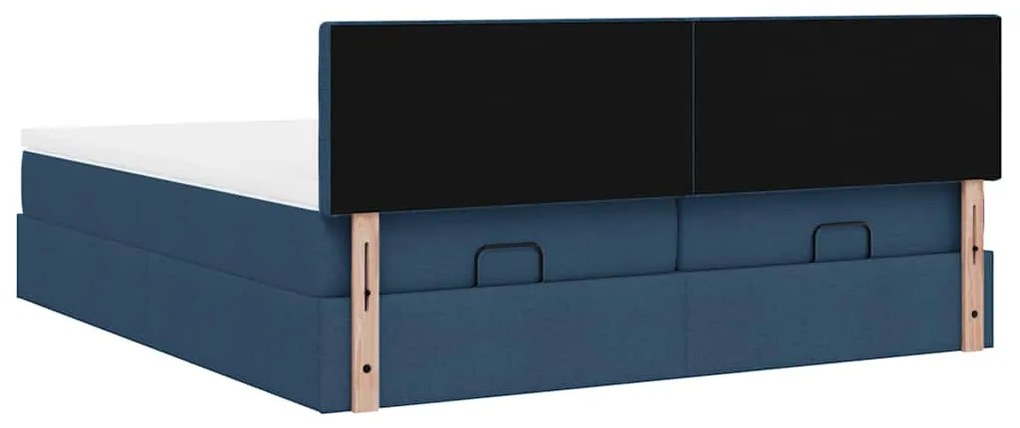 Estrutura de cama otomana com colchões 180x200cm tecido azul
