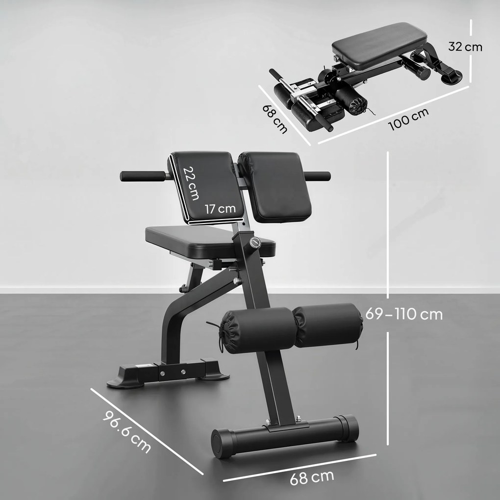 Banco de musculação dobrável com altura e inclinação ajustáveis para treino de costas e braços, 96,6 x 68 x 69-110 cm, preto