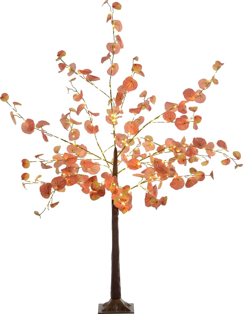 Árvore de Eucalipto Artificial 150 cm Árvore Artificial com 245 Luzes LED e Base Decoração Laranja e Castanho