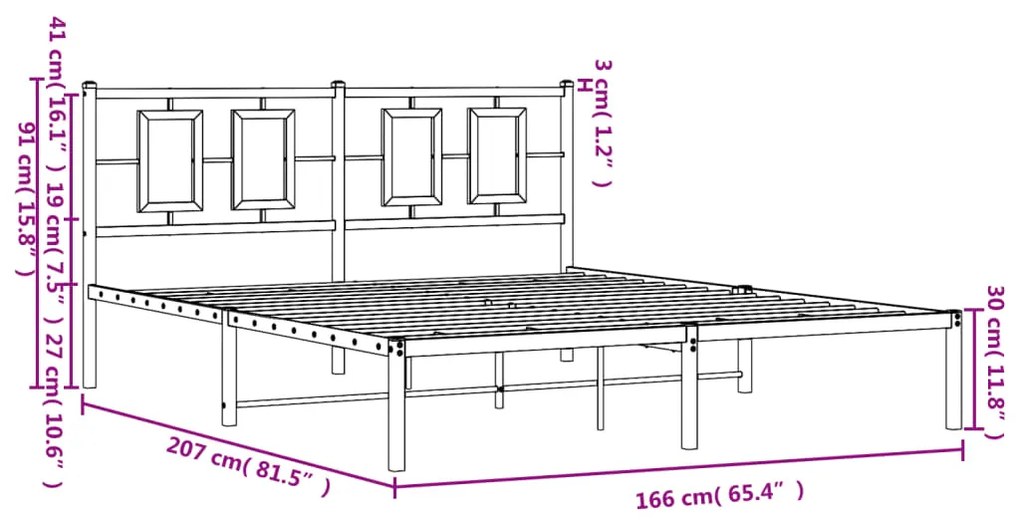 Estrutura de cama com cabeceira 160x200 cm metal preto