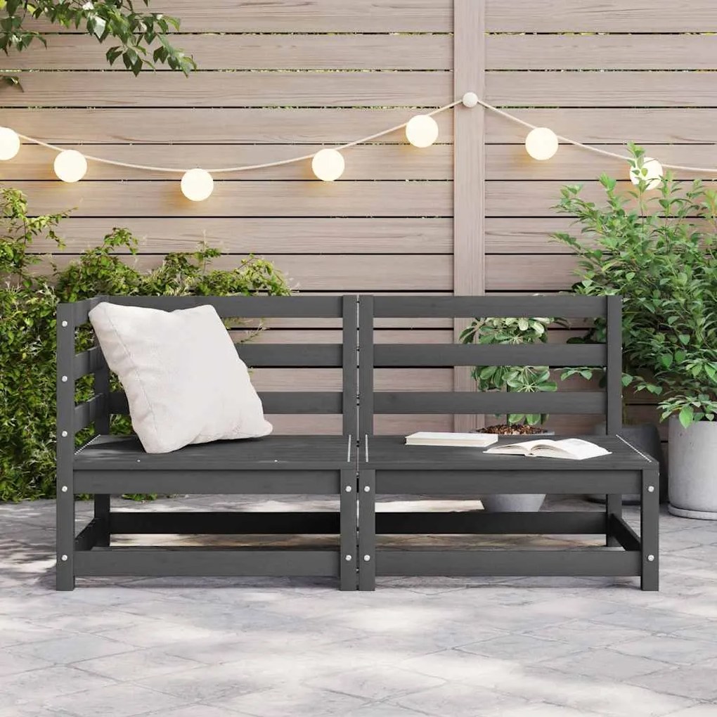 2 pcs conjunto lounge de jardim pinho maciço cinzento