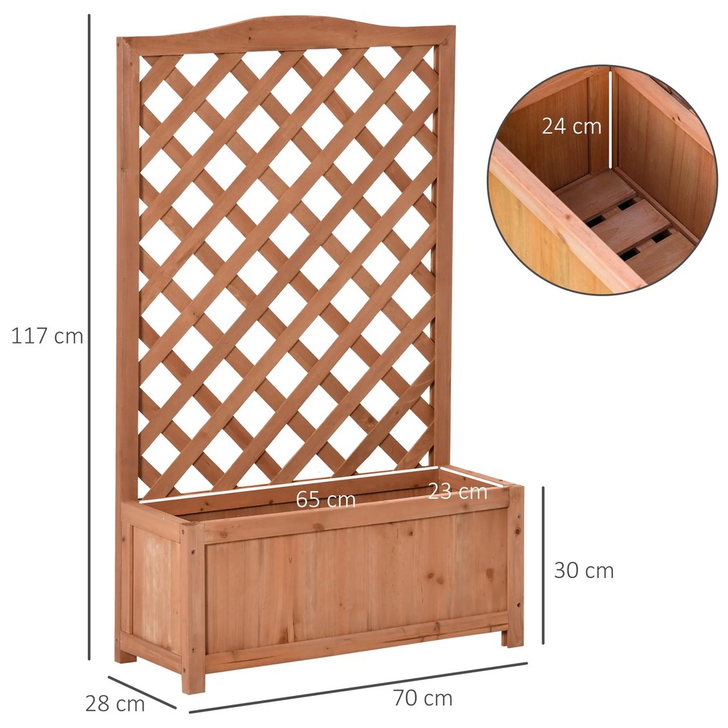 Floreira com Treliça de Madeira Caixa de Plantio com Suporte para Plantas Trepadeiras para Cultivos 70x28x117 cm Madeira
