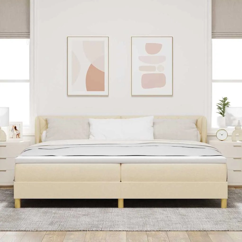 Cama Box Spring com Colchão - Creme - 200x200 cm - Tecido