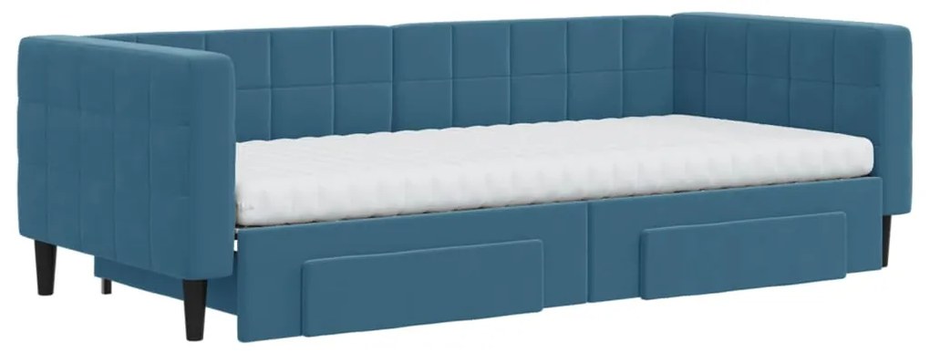 Sofá-cama com gavetão e gavetas 90x200 cm veludo azul