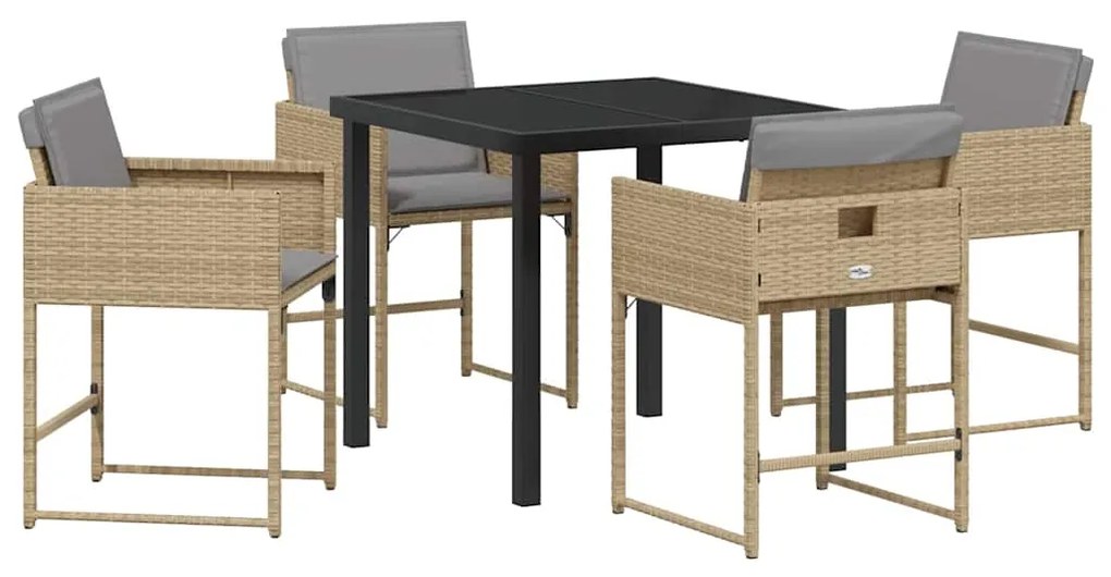 Conjunto de Jantar de Jardim com 5 Peças e Almofadas Beje em Rattan Si