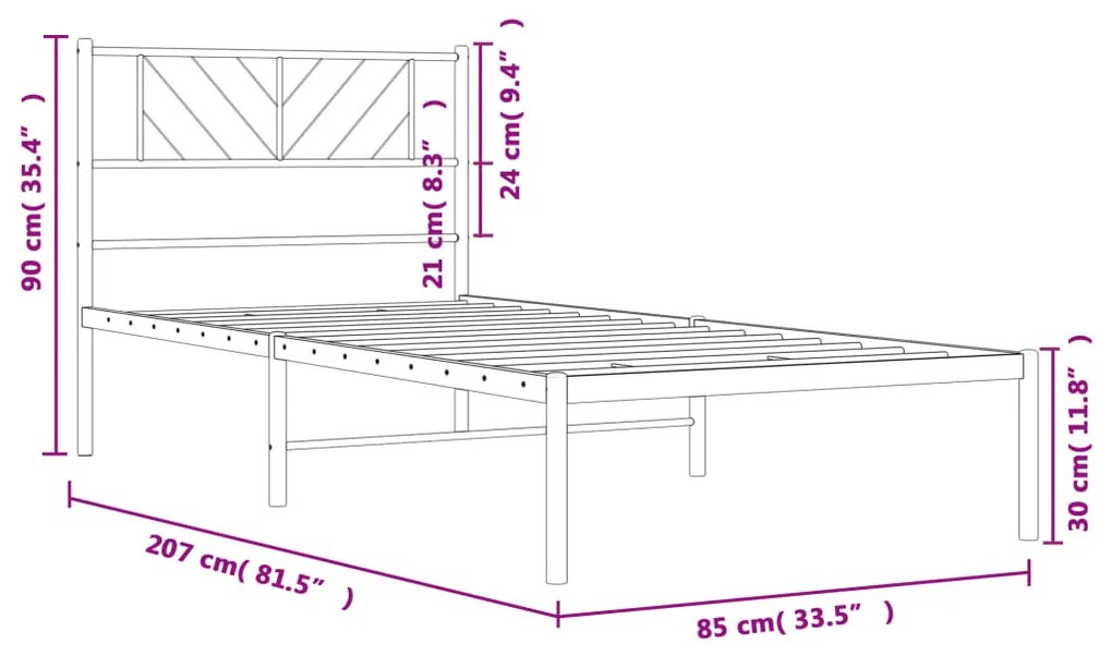 Estrutura de cama com cabeceira 80x200 cm metal branco