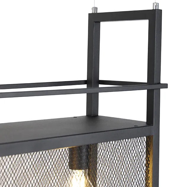 Candeeiro de suspensão industrial preto com malha 4 luzes - Cage Rack Industrial