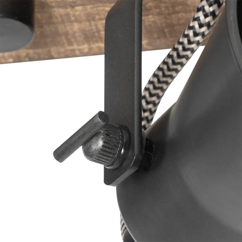 Candeeiro de teto rústico preto com madeira 3 luzes ajustáveis - Jelle