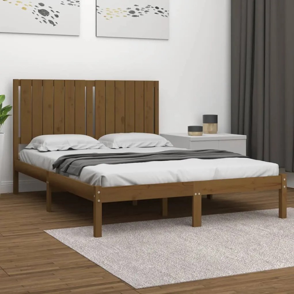 Estrutura cama dupla 4FT6 135x190cm pinho maciço castanho-mel