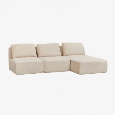 Sofá Modular Chaise Longue Direito De 3 Peças Em Veludo Embalado A Vácuo Temple Linho Veludo Bege Linho - Sklum