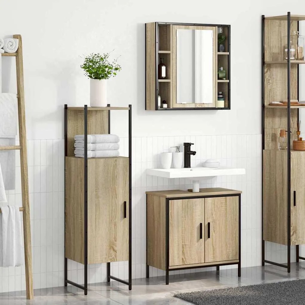Conjunto de Móveis para Casa de Banho 3 Peças Carvalho Sonoma Madeira