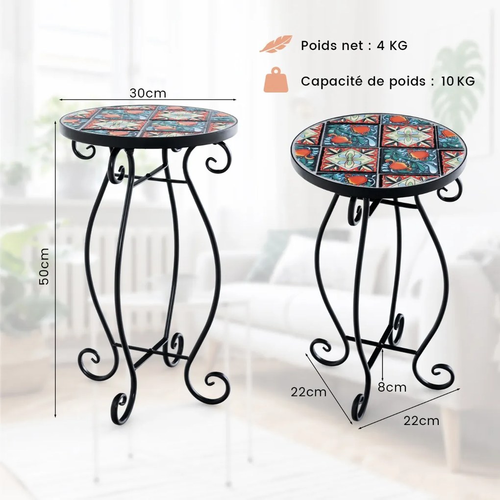 Mesa lateral redonda de 35 cm com tampo de cerâmica