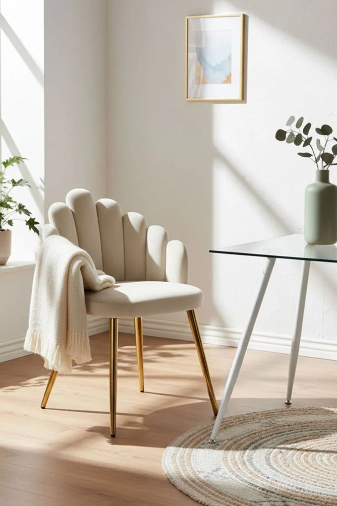 Cadeira Hand Gold Veludo - Beige