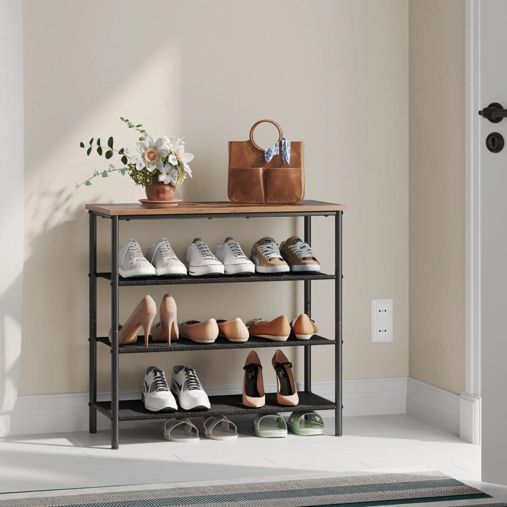 Sapateira de 4 níveis, design compacto, 3 prateleiras em tecido 30 x 75 x 71 cm castanho-preto