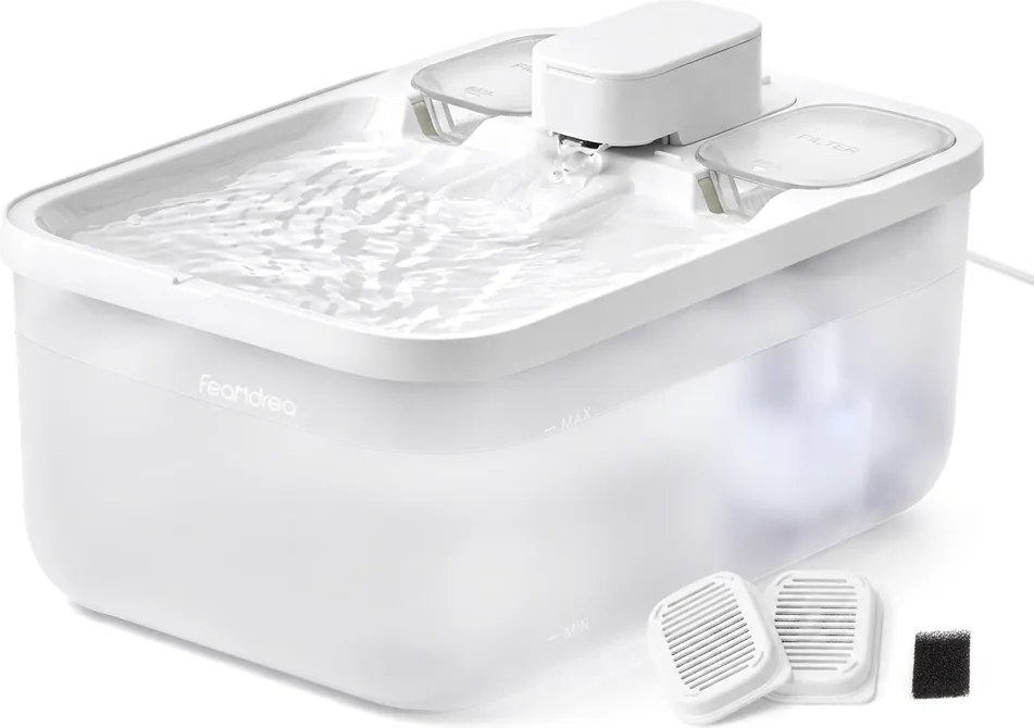 Beberouro para gatos , 4,5 L, silencioso 28,7 x 19,3 x 17,3 cm, com 3 filtros branco