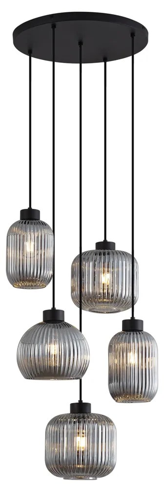 Candeeiro suspenso de design preto com vidro fumado 5-luzes - Ana