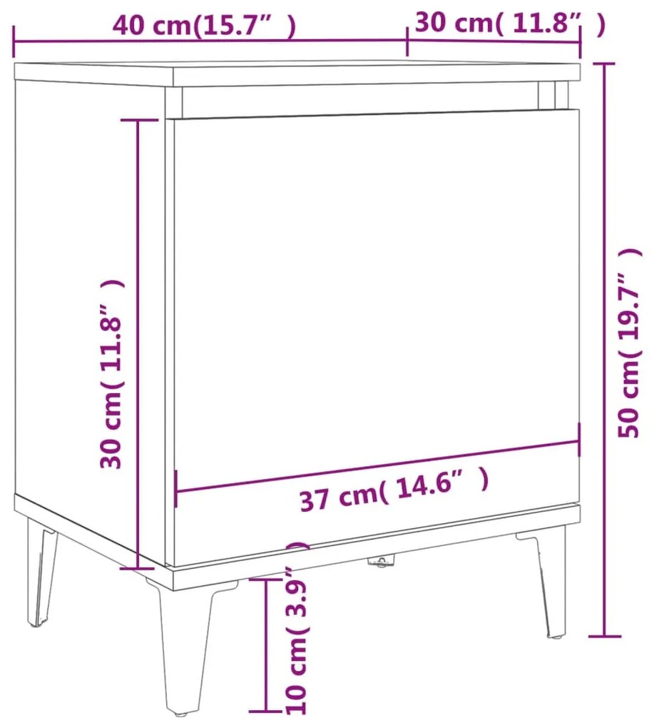 Mesas de cabeceira pernas em metal 2 pcs 40x30x50 cm branco