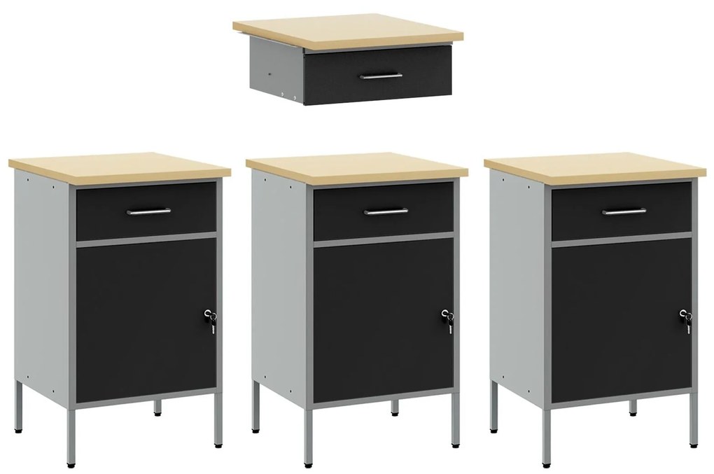 Conjunto de Gabinete e Mesa de Trabalho de 4 Peças vidaXL Preto em Mad
