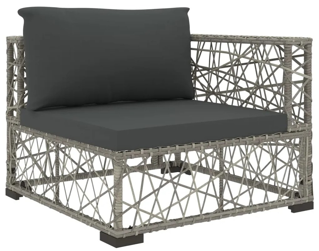 6 pcs conjunto lounge de jardim c/ almofadões vime PE cinzento